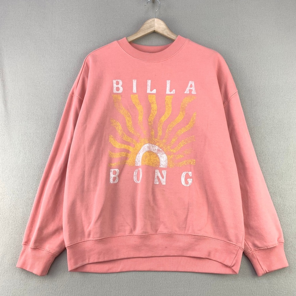 Billabong Sun Graphic Sweatshirt Women M Pink Casual Crewneck Fleece Pullover